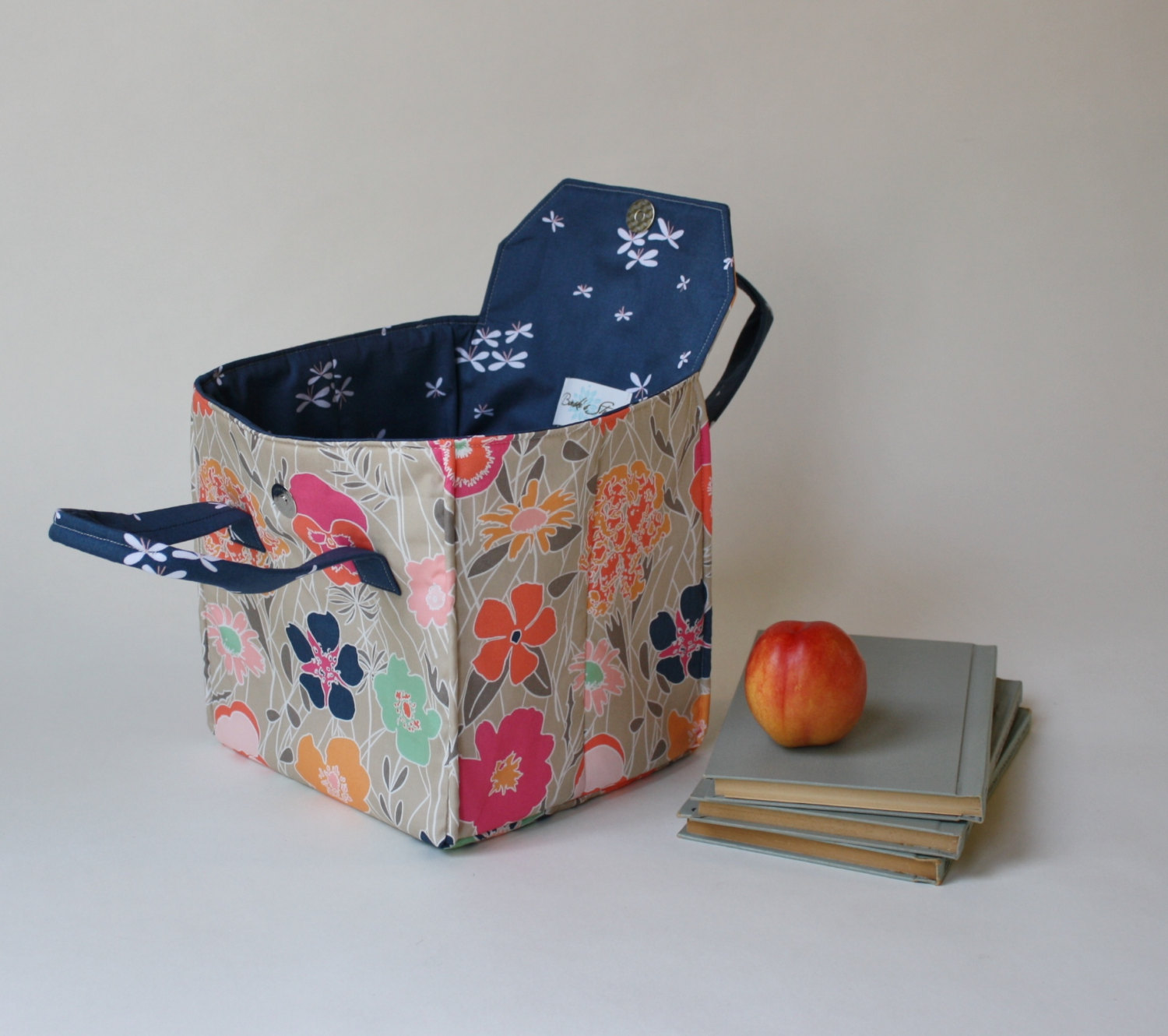 Insulated Lunch Bag in Floral and Firefies - Insulated Lunch Tote - Bento Box Carrier - Ready to Ship